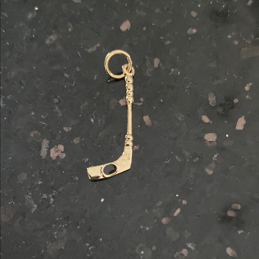 Gold Hockey Stick Charm Pendant (unisex)